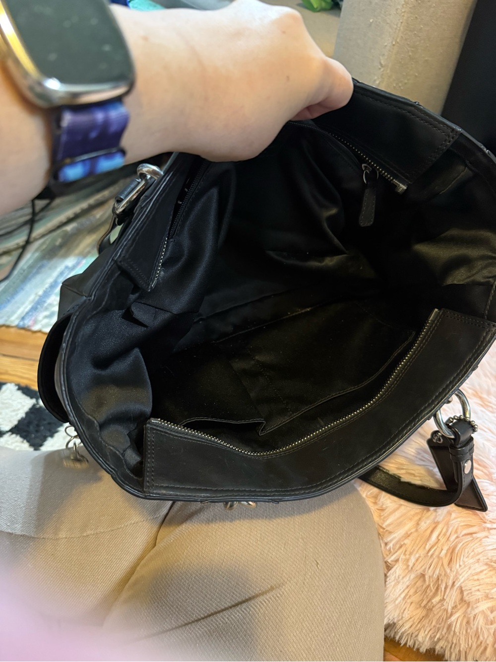 Coach Black Leather Satchel with Silver-Tone Accents - Picture 15 of 16